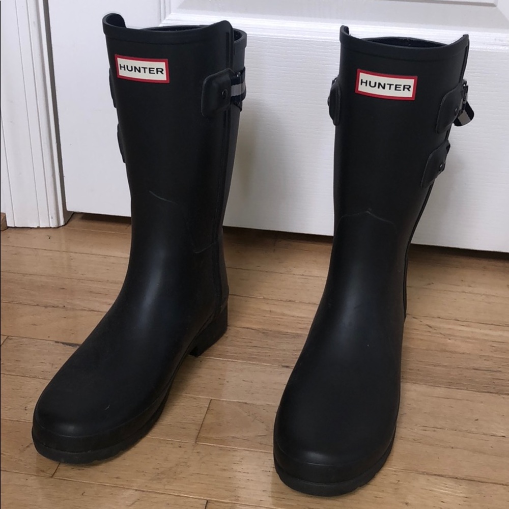 Gray Refined Slim Fit Back Strap Hunter Rain Boots